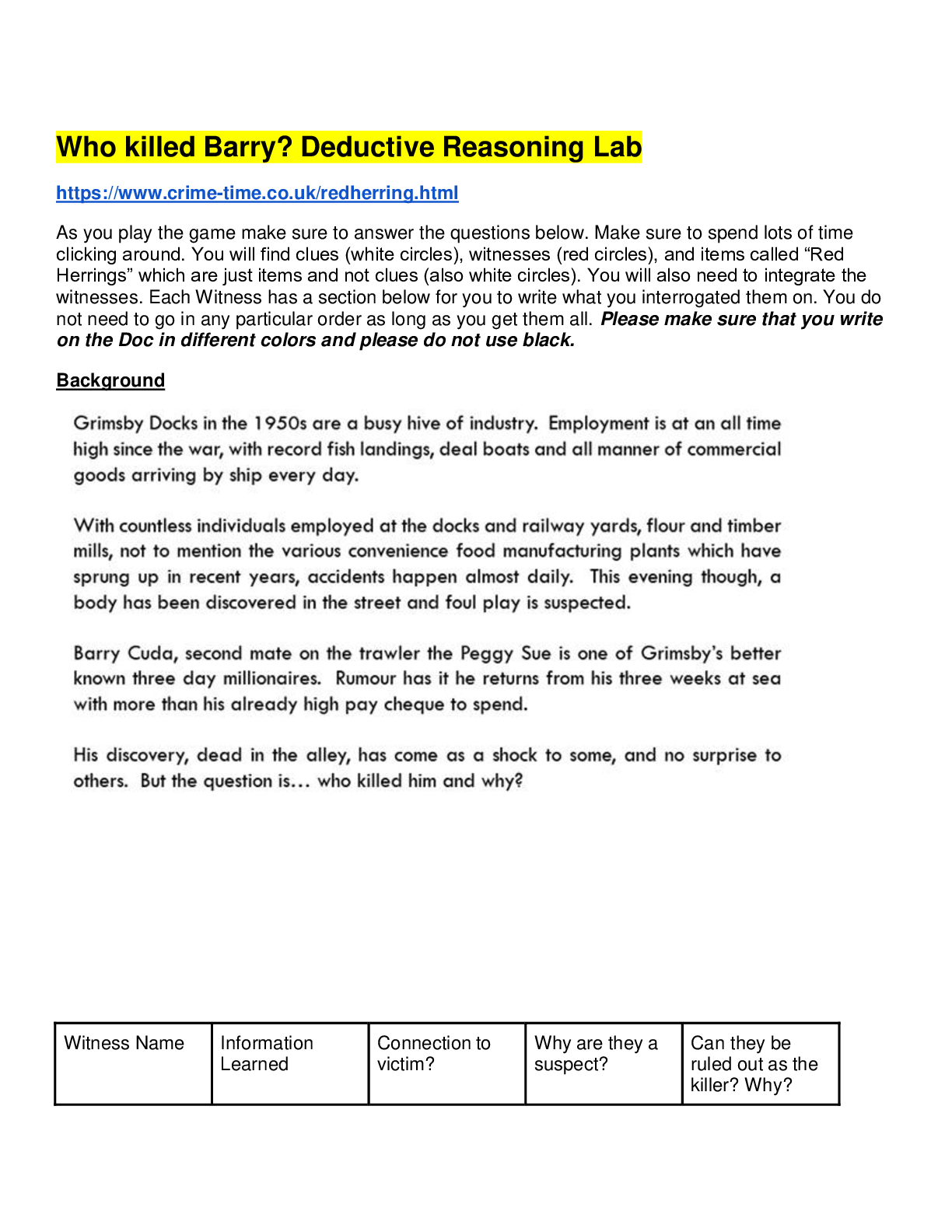 Preview image for Who killed Barry? Deductive Reasoning Lab with complete solution (Newly Updated)